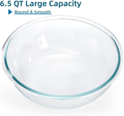 6.5 Qt Glass Mixing Bowl, 12 Inch Clear Extra Large Salad Bowls, Tempered Big Cooking Bowl for Sourdough, Kitchen Baking, Meal Prepping, Serving, Dishwasher Microwave & Freezer Safe3