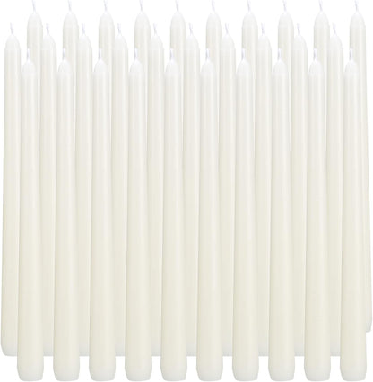 30 Pack Ivory Taper Candles, 10 Inch (H) Dripless, Unscented Dinner Candle, Smokeless Taper Candles, Paraffin Wax with Cotton Wicks, Approxinately 7-8Hours Burn Time1