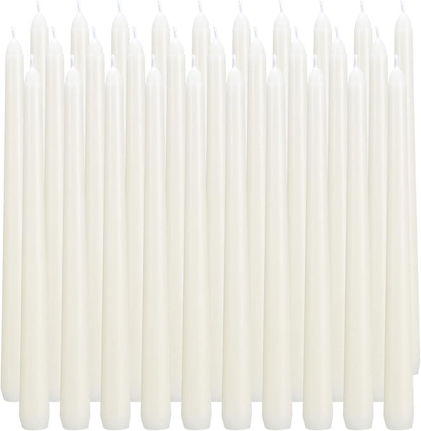30 Pack Ivory Taper Candles, 10 Inch (H) Dripless, Unscented Dinner Candle, Smokeless Taper Candles, Paraffin Wax with Cotton Wicks, Approxinately 7-8Hours Burn Time1
