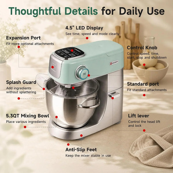 Stand Mixer Silent with LED Touch Screen, 5.3QT XL Large Mixers Kitchen Electric Stand Mixer for Household, 500W DC Motor 11-Speed for Bread Pasta Meat – Black6