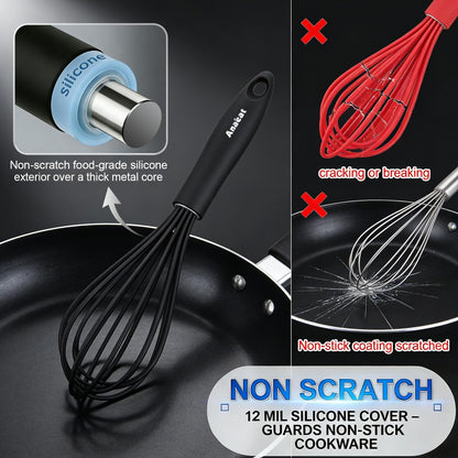 Silicone Balloon Whisk, Perfect for Non-Stick Cookware, Milk and Egg Beater Blender, Heat Resistant Kitchen Whisks for Whisking, Cooking, Baking, Beating, Frothing & Stirring (Black)3