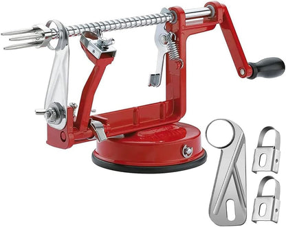 Apple Peeler Corer, Long Lasting Chrome Cast Magnesium Alloy Apple Peeler Slicer Corer with Stainless Steel Blades and Powerful Suction Base for Apples and Potato(Red)1