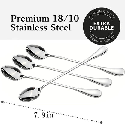 Long Handle Iced Tea Spoons, 7.9" 18/10 Stainless Steel Cocktail Stirring Spoons with Thickened Ergonomic Handle, Tall Coffee & Latte Stirrers, Dessert Spoon Set, Dishwasher Safe 8-Piece2