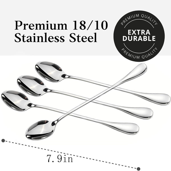 Long Handle Iced Tea Spoons, 7.9" 18/10 Stainless Steel Cocktail Stirring Spoons with Thickened Ergonomic Handle, Tall Coffee & Latte Stirrers, Dessert Spoon Set, Dishwasher Safe 8-Piece2