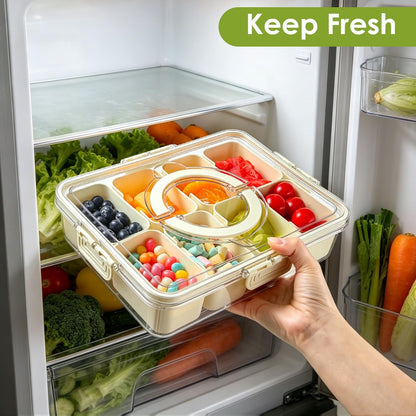 Divided Serving Tray with Lid and Handle,8 Compartments Snacks Box,Snack Fruit and Veggie Tray,Portable Platter for Candy Fruits Nuts Snack Party Entertaining Picnic (1 PCS)5