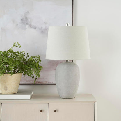 Home 23" Vintage Grey (White Washed) Ceramic Pot Table Lamp for Bedroom, Living Room, Dining, Office, with Grey Shade4