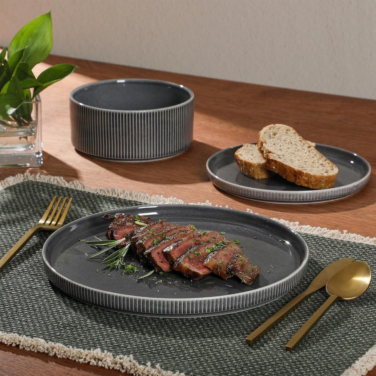 solana-coast-12-piece-stoneware-reactive-glaze-service-for-4-ceramic-plates-and-bowls-modern-shape-embossed-dinnerware-set-black