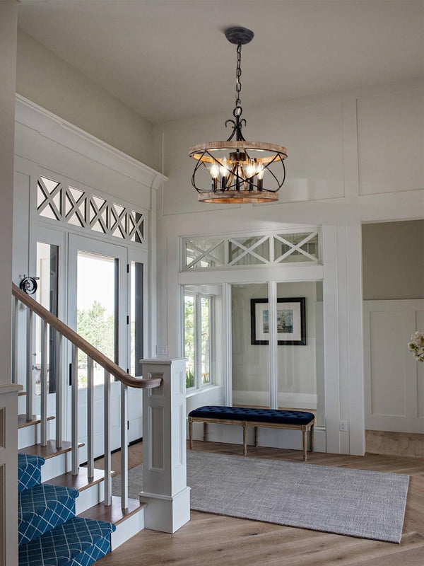 Farmhouse Wood Chandelier Light Fixture, 16 Inch Dining Room Light Fixture7