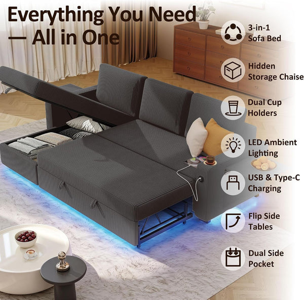 80" Sectional Sleeper Sofa Bed Pull Out Couches for Living Room3