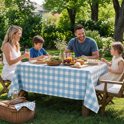 Checkered Tablecloth Rectangle Waterproof Gingham Table Cloth Washable Buffalo Plaid Table Cover Wrinkle Free for Kitchen, Dining and Outdoor Picnic, 52 X 70 Inch, Light Blue and White9