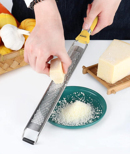 Kitchen Lemon Zester, Stainless Steel Hand Held Parmesan Cheese Grater for Ginger, Chocolate, Coconut, Lime, Nutmeg, Citrus, Fruit, Vegetable with Cleaning Brush, Dishwasher Safe, Yellow5