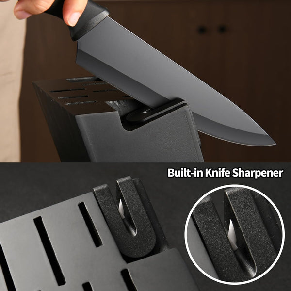 19-Piece Stainless Steel Kitchen Knife Set, Built-In Knife Sharpener, Dishwasher Safe, Ergonomic Non-Slip Handles, 6 Steak Knives, Black7