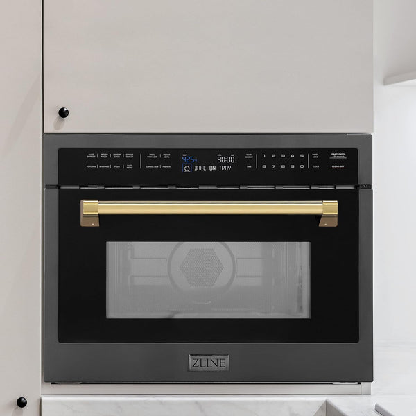 ZLINE Autograph Edition 24" 1.6 Cu Ft. Built-In Convection Microwave Oven in Black Stainless Steel and Gold Accents7