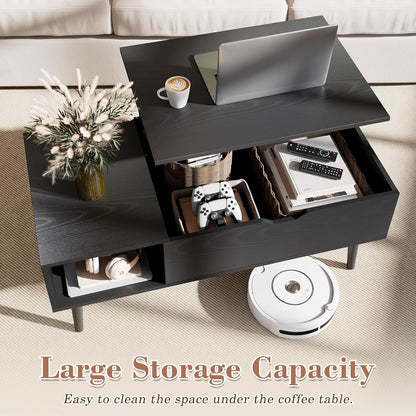 Lift Top Coffee Table, Wood Coffee Table for Living Room Home Black | Wood,Lift Top, Hidden Compartment, Storage Shelf, Center Table, Home, Living Room, Office5