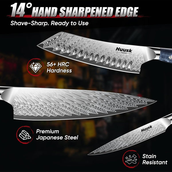 Japanese Knife Set 3 PCS - Stainless Chef Knife Set with Sheath | Hand Sharpened Full Tang Professional Kitchen Knives for All Purpose, Ergonomic Resin Handle, Gift Idea for Men Dad5