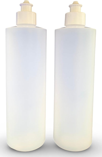 2 Pack Refillable 16 Ounce HDPE Squeeze Bottles with Push/Pull Button Top Dispenser Caps-Great for Lotions, Shampoos, Conditioners and Massage Oils-Includes Our Patented Thread-On Funnel3