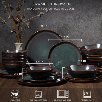 Plates and Bowls Set, Stoneware Dinnerware Sets, Reactive Moss Green2