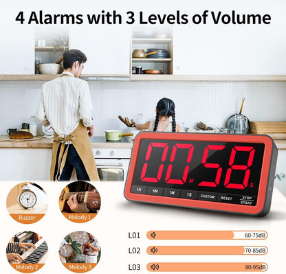 Large 7.8" Digital Timer, Magnetic LED Timer for Kitchen & Classroom | USB-C Rechargeable, up to 99 Hours Count up & Countdown Timer with 3 Brightness Levels, 4 Alert Modes and 3 Volume Levels4