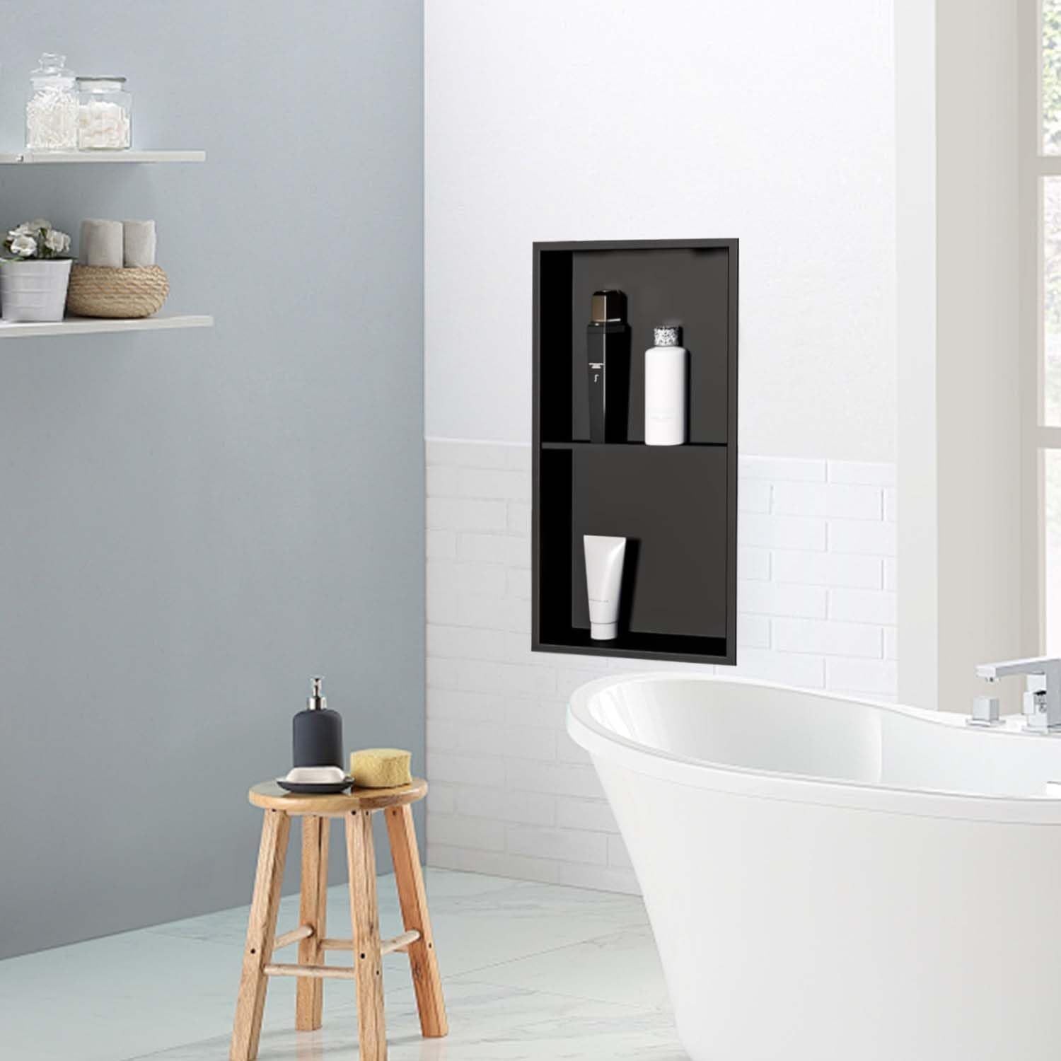 matte-black-12x24-no-tile-shower-niche-stainless-steel-2-tier-wall-niche
