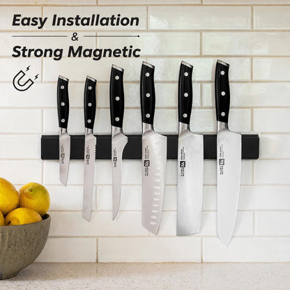 Stahl 7 Piece Knife Set with Magnetic Knife Holder Black | High Carbon German Steel, Full-Tang, Ultra-Sharp, Easy Installation without Damaging Wall, Strong Magnet, Minimalist Kitchen7