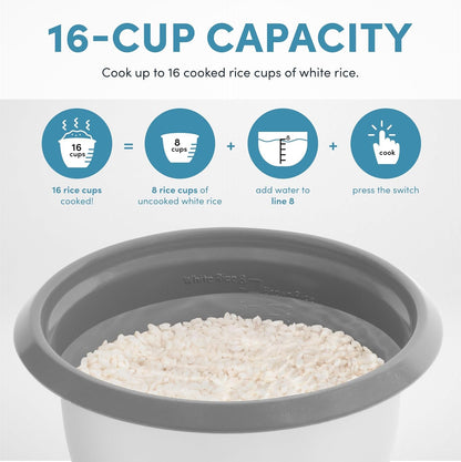 ® Rice Cooker, 8-Cup (Uncooked) / 16-Cup (Cooked), Pot-Style Rice Cooker and Soup Warmer with One-Touch Control, 4 Qt, White, ARC-368NG6
