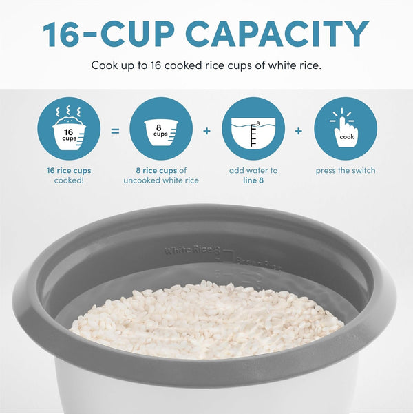 ® Rice Cooker, 8-Cup (Uncooked) / 16-Cup (Cooked), Pot-Style Rice Cooker and Soup Warmer with One-Touch Control, 4 Qt, White, ARC-368NG6