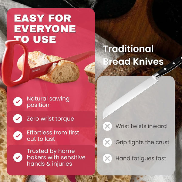 Sourdough Bread Knife, 8" Serrated Blade with Ergonomic Handle, Stainless Steel, Red3