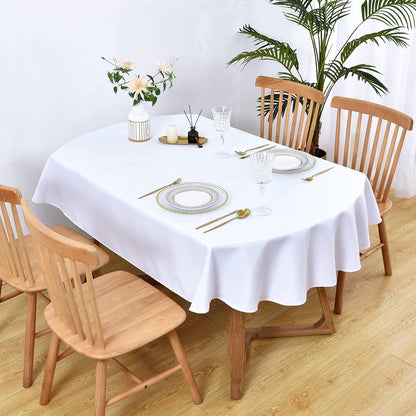 Oval Tablecloth 60 X 84 Inch Washable Fabric Table Cloth Solid White Table Cover for Dining Wedding Party Banquet Tabletop Decoration2