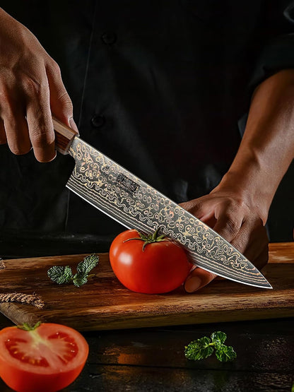 8" Damascus Chef Knife, 33-Layer Copper & Damascus Kitchen Knife6