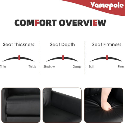 VAMEPOLE 60" Loveseat Sofa for Living Room, Mid Century Mini Black Couch, Tufted Leather Love Seat Furniture, Comfy Office 2 Seat, Small Couches for Small Spaces, Bedroom, Apartment7