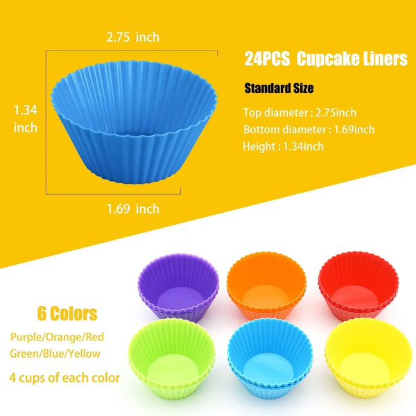 24 Pack Silicone Baking Cups, Reusable Cupcake Liners Molds, Multicolor | BPA Free, Easy Clean Muffin Cup, Dishwasher Safe, Non-Stick Muffin Cupcake Liners for Party Halloween Christmas, Regular Size5