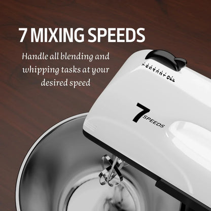 Stand Mixers, 7 Speeds with 3QT Stainless Steel Bowl, Stand and Hand Mixer with Dough Hook, Whisk, Mixing Beater for Baking, Cake, Cookie, Kneading (Black)2