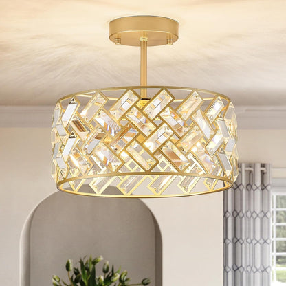 12" Gold Crystal Chandelier, Modern 4-Light Ceiling Light1