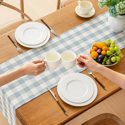 Blue Gingham Table Runner 13 X 90 Inches Long, Cotton Linen Farmhouse Checkered Kitchen Dining Table Decor for Home Party, Wrinkle Free2