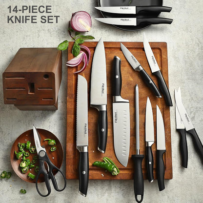 Knife Set, German Stainless Steel, Black, 14-Piece Kitchen Knives | Full Tang Handle, Ultra-Sharp, Knife Block & Sharpener Included, Rust-Resistant, Dishwasher-Safe, Gift for Chefs, BBQ Prep7
