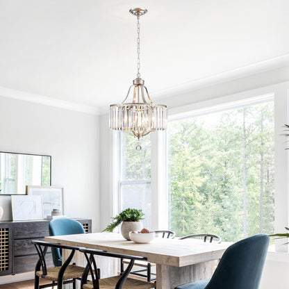 Modern Crystal Chandeliers round 4-Light Large Brushed Nickel Pendant Lighting Fixture for Dining Room Living Room Kitchen Island Bedroom Hallway Hall Foyer, 15.7"7
