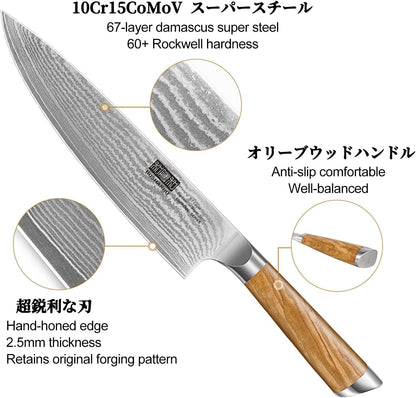 Damascus Kitchen Knife Set 3PCS, Sharp Chef/Santoku/Fruit Knives3