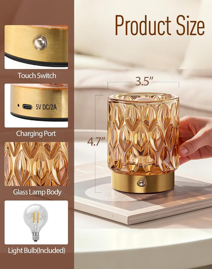 Cordless Mini Crystal Rechargeable Table Lamp No Plug with Touch Control5