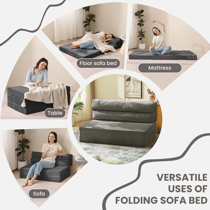 Folding Sofa Bed, Convertible Sleeper Chair with Pilow Foldable Matress, 2 in 1 Pull Out Loveseat Sofa Portable Fold Out Chair Bed Floor Couch Lounge for Living Room Bedroom (Grey, Full)5