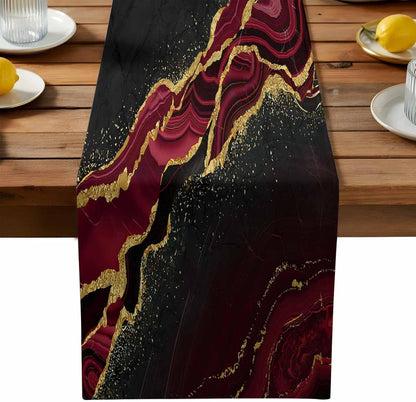 Table Runner Red Abstract Marble Table Runners Dresser Scarves Burgundy Black Malachite Gold Veins Table Decor Seasonal Kitchen Dining Table Decoration for Home Holiday Party Decor 13X108 Inch1