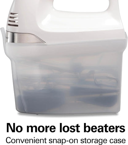 6-Speed Electric Hand Mixer with Easy Clean Beaters | Traditional Beaters | Dough Hooks | Whisk | Snap-On Storage Case | 275 Watt Motor | White | 62636J3