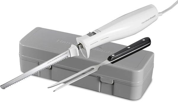Electric Knife Set for Carving Meats, Poultry, Bread, Crafting Foam & More, Reciprocating Serrated Stainless Steel Blades, Ergonomic Design Storage Case + Fork Included, 5 Foot Cord1