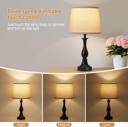 Bedside Table Lamp Touch Control Bedroom Lamps with USB a and C Charging Port 3 Way Dimmable Touch Lamps for Nightstand Living Room Bedroom Dorm Home Office Reading, Set of 23