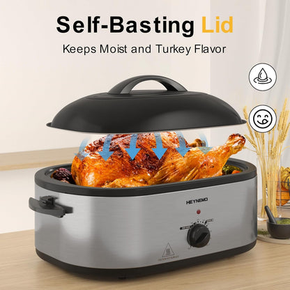 Roaster Oven 20 Quart, Electric Turkey Roaster Oven with Self-Basting Lid, Removable Pan and Rack, Full-Range Temperature, Powerful 1450W, Stainless Steel, Silver2
