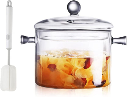 Clear Glass Simmer Pot for Stove Potpourri Cooking Saucepan with Cover Cookware Set Heat-Resistant Stovetop Pot and Pan with Lid, Soup, Milk, Baby Food,Fruit and Spices 1.5L/ 50 FL OZ1