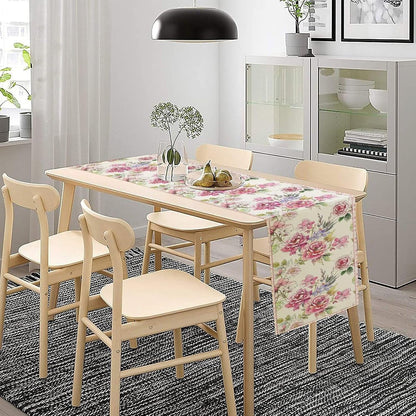 Pink Flower Linen Table Runner,Seasonal Spring Tabletop Collection Table Runner for Kitchen Dining, Banquet, Restaurant, Outdoor Use,Home Party 13X36In3