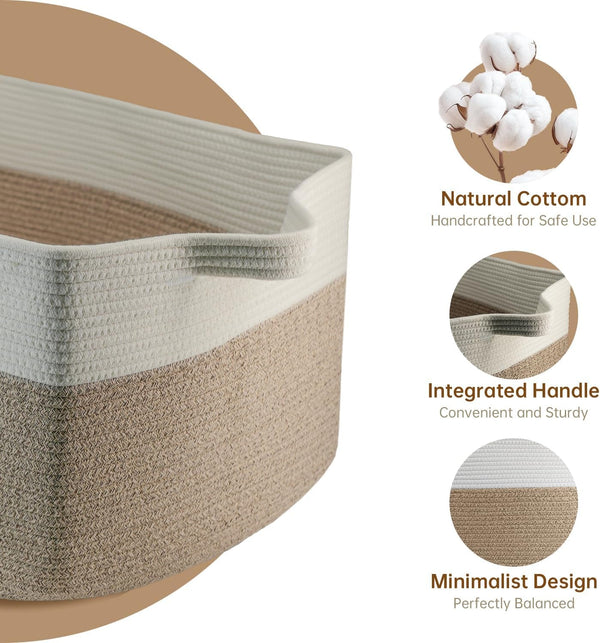 75L Large Basket 22" X 17" X 12",Large Blanket Basket with Handle,Woven Cotton Rope Baskets for Storage,Storage Baskets for Organizing4