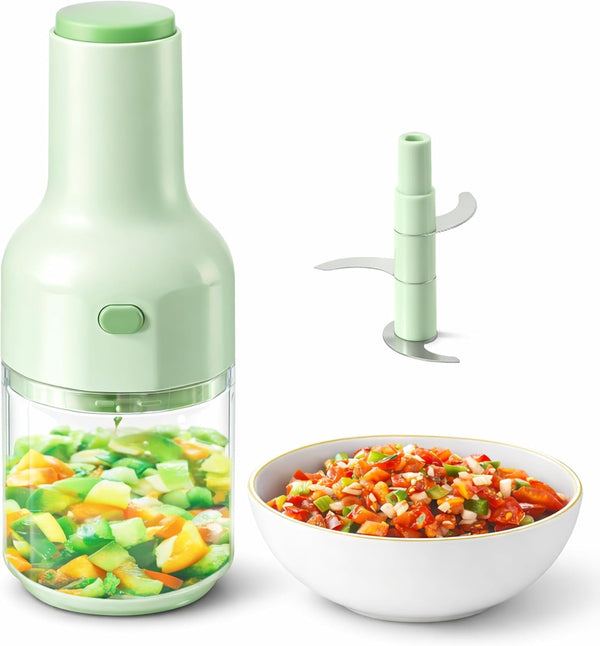 Express Small Manual Food Chopper, 2-Cup: Hand Chopper with Container, Push-Down Pump Onion Chopper, Garlic Chopper, Green Veggie Cutter for Salsa, Salad, Coleslaw, Baby Food, Indian Cooking1