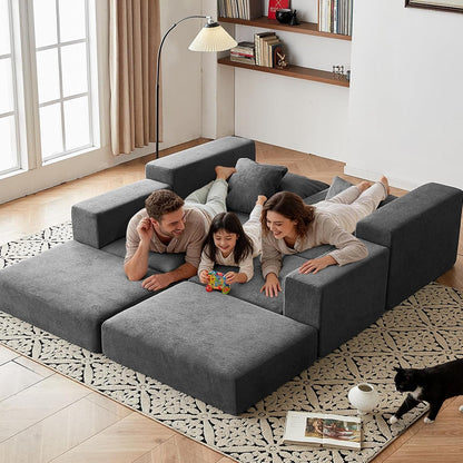 Modular Sectional Loveseat Cloud Sofa with Ottoman, Grey, 79''5