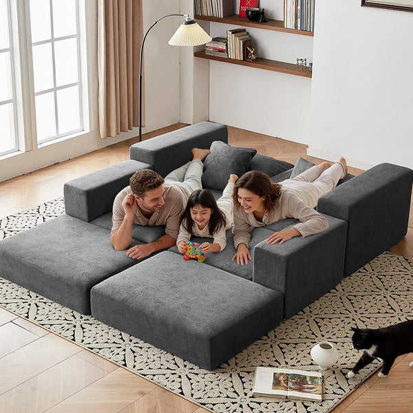Modular Sectional Loveseat Cloud Sofa with Ottoman, Grey, 79''5